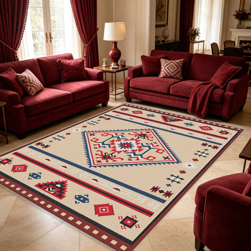 Southwestern   area rugs for Living Room, Soft and Comfortable, Suitable for all seasons, easy to maintain, machine washable Indoor floor mat, Under Table Farmhouse suitable for Bedroom, Dining Room, Study,  Balcony, Home Decor Patio