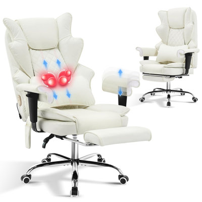 Fauteuil de bureau chauffant massant 3D avec repose-pieds, inclinaison de 90 à 135°, accoudoirs réglables et coussin lombaire, fauteuil de jeu ergonomique en cuir (gris)