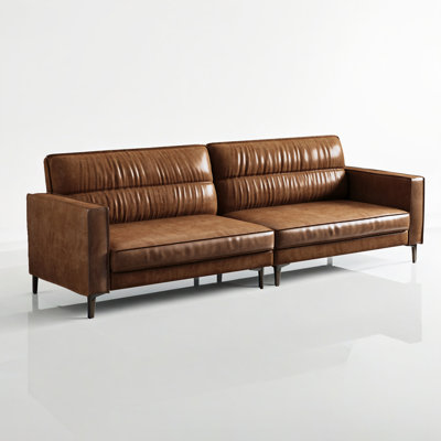 87" Mid-Century Modern Faux Leather 3-Person Sofa