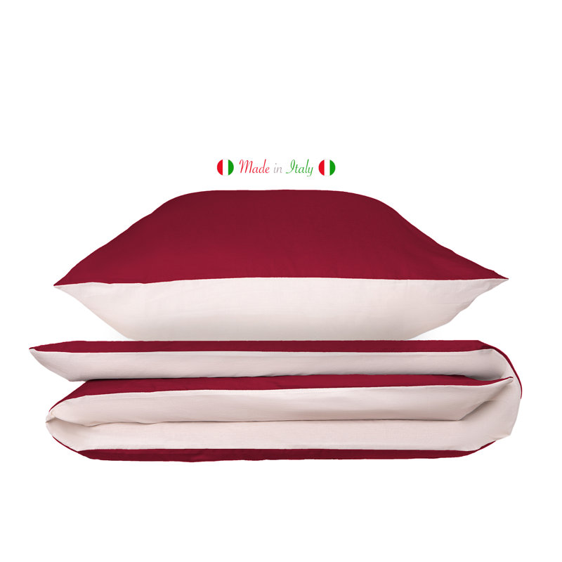 Cotton Solid Colour Duvet Cover Set with Pillowcases Included, Kingsize - 2 Pillowcases (80 x 80cm), Bordaux/Cream