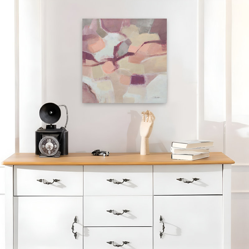 Contemporary Mauve Facets With Abstract Cream Art by Silvia Vassileva - Wrapped Canvas Print, 45.72 cm H x 45.72 cm W