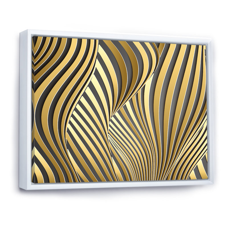 Wavy Luxury Gold Gradients I - peinture sur toile, H 30 po x l 40 po, Toile à cadre flottant blanc