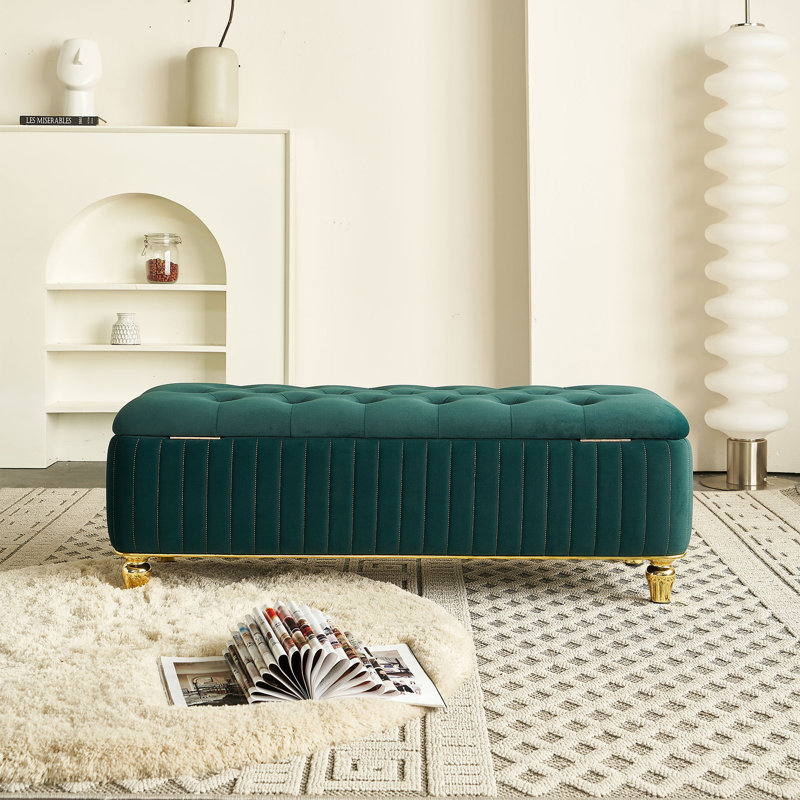 Upholstered Storage  Bench, Green