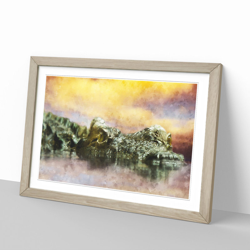 Crocodile - Picture Frame Painting, Oak Framed, 36cm H x 48cm W x 2cm D
