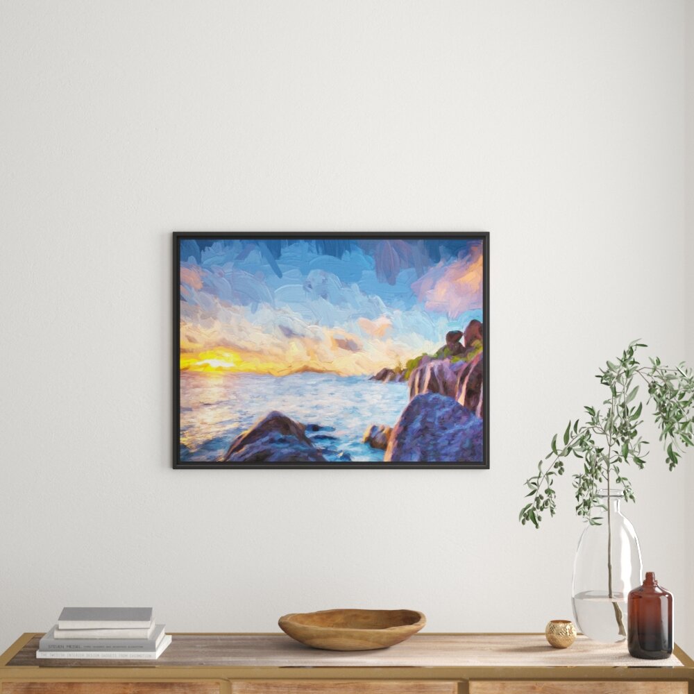 Gerahmtes Wandbild Sonnenuntergang Seychellen Kunst