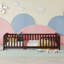 Lit simple au sol avec entrée centrale et garde-corps, structure en bois de pin pour enfants Montessori gris-129891711-129891713