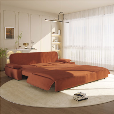 King Size Pull Out Sofa Bed, 3 in 1 Convertible Sleeper Sofa, Multi Functional Corduroy Bed, 94.5 Inch