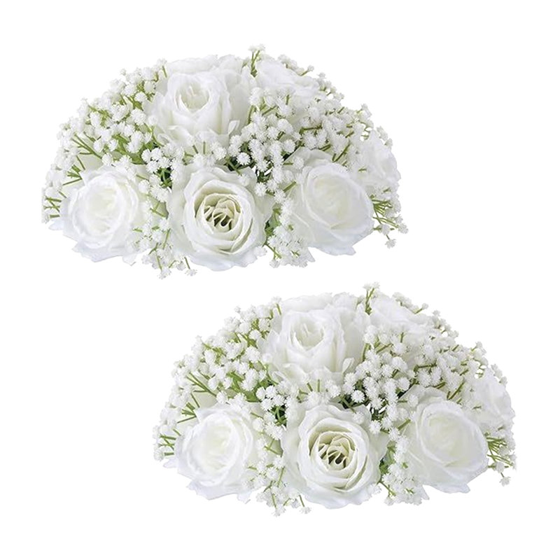 2 pièces de boules de fleurs artificielles, centres de mariage Rose Babys Breath Fleurs artificielles, pièces centrales de décoration pour centres de table