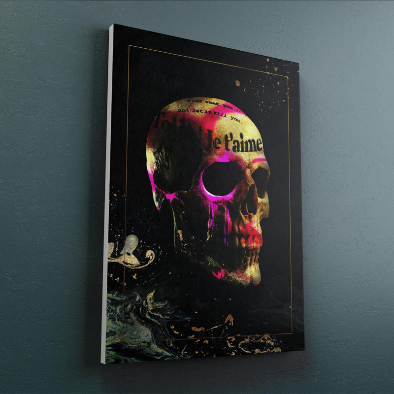 Je T'aime Skull - Single Picture Frame Print on Canvas, Wrapped Canvas, 40cm H x 30.48cm W x 5cm D