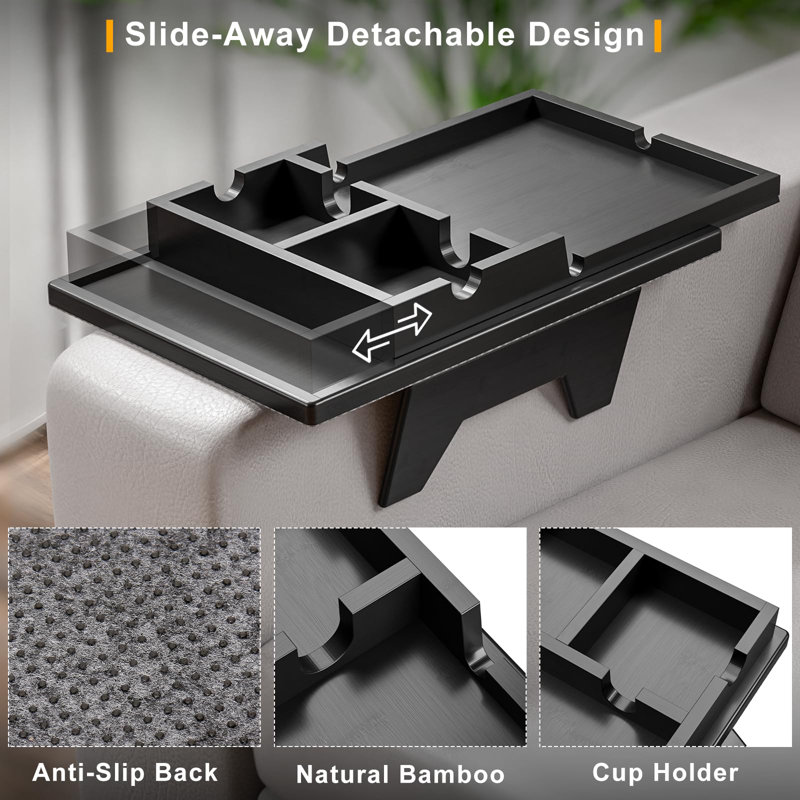 2 In 1 Sofa Armrest Table With Sliding And Removable Double Cup Holder - Foldable Sofa Armchair Storage Box