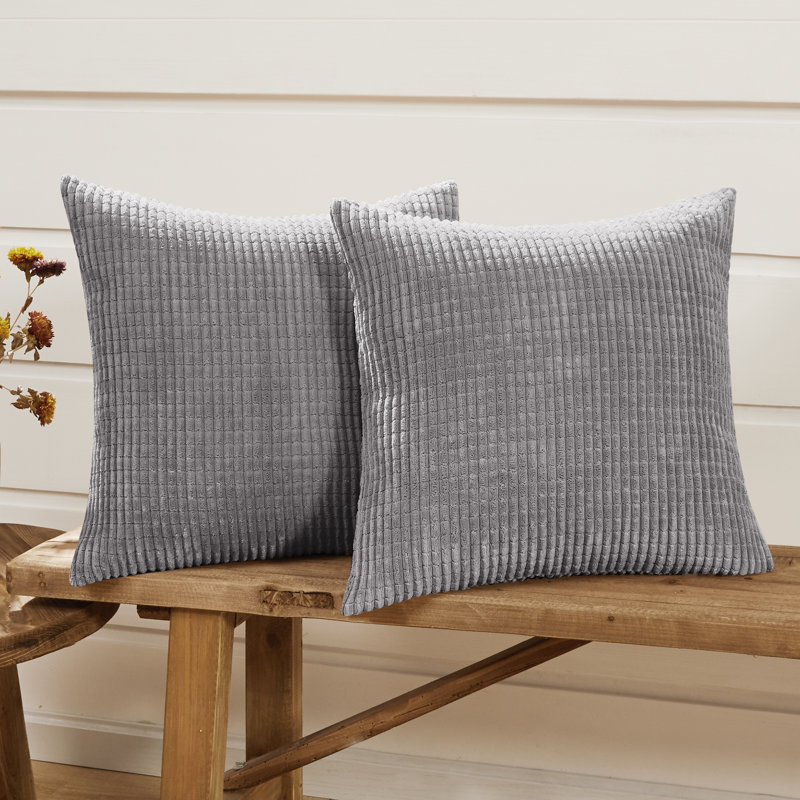 Deconov Ribbed Corduroy Square Throw Pillow Covers (Set of 2), 16" x 16", Gray