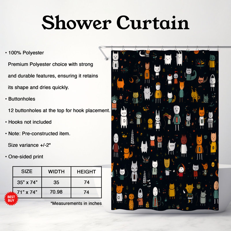 Colorful Cast - Rideau de douche Premium, H 74 po x l 71 po
