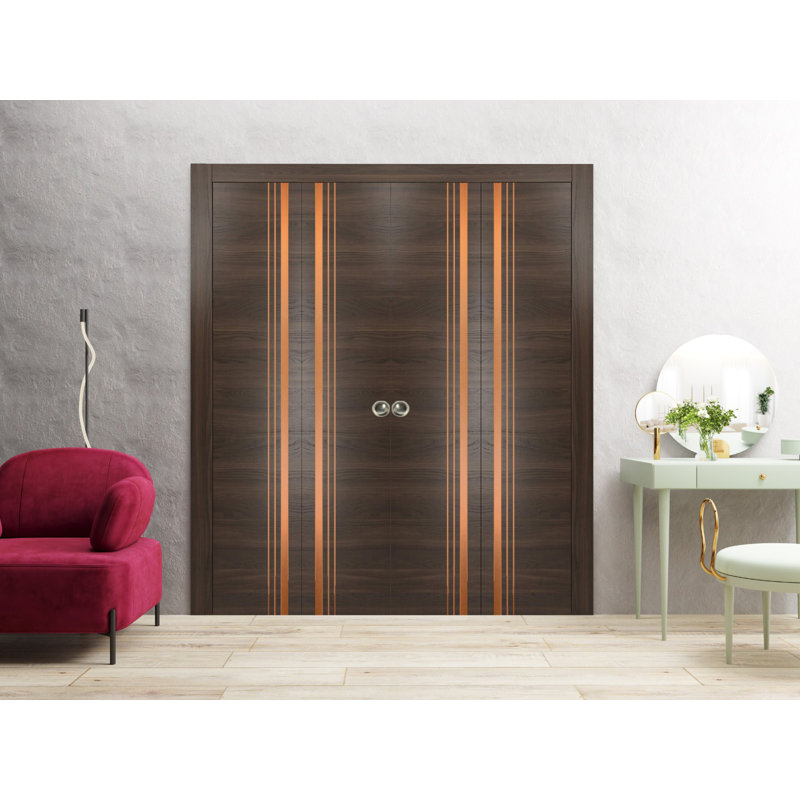 Porte pliante à panneaux en bois, Frêne chocolat, 96 po x 80 po