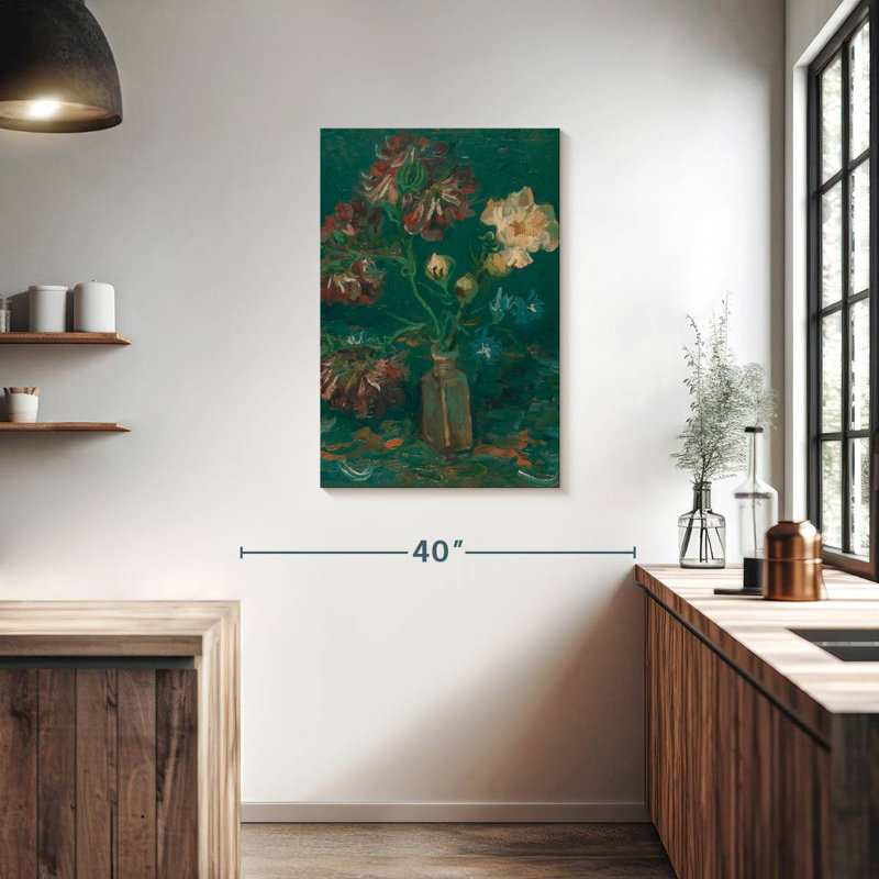 Harnek bouteille avec pivoines et delphiniums, H 36 po x l 24 po