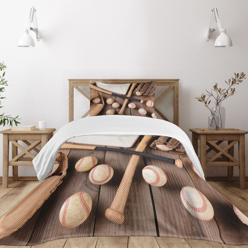 Twin Brown Quilted Baseball Bedspread Set with Sham