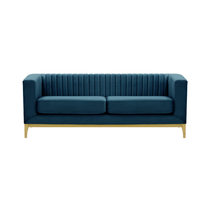 Buker Velvet Square Arms Sofa, Mustard Yellow, Like Oak