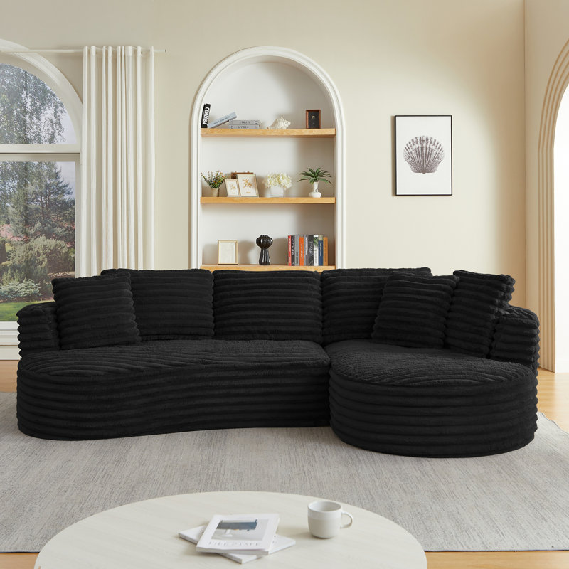 Modern Curved L-Shape Luxury Sectional Oversized Sofa, Black