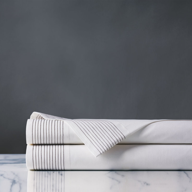 Marsden Fine Linen Egyptian Cotton Percale Striped Flat Sheet, Dove, Twin Flat Sheet