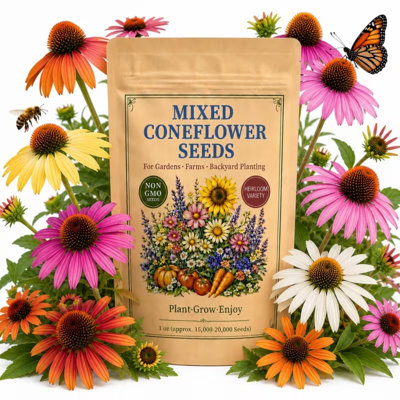 Mixed Coneflower Seeds (Echinacea), 111+ Heirloom Seeds, Vibrant Multi-Colored Perennial Flowers for Gardens - Patio Landscaping, Home Gardening