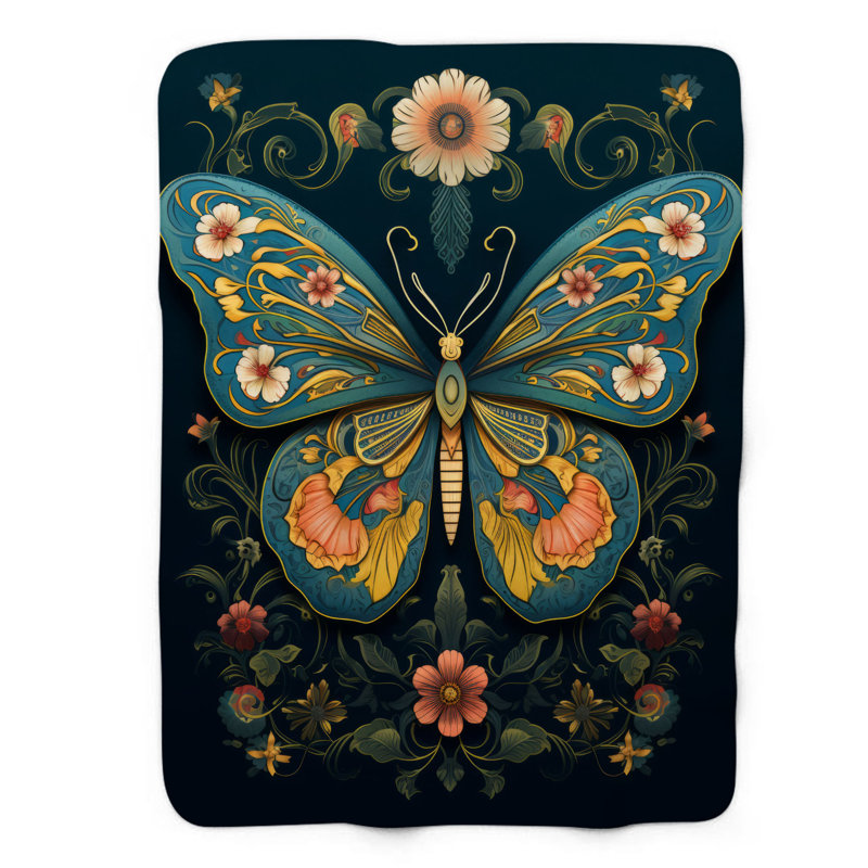 Ornement papillon - couverture en sherpa de qualité supérieure 1 pièce, Grand lit