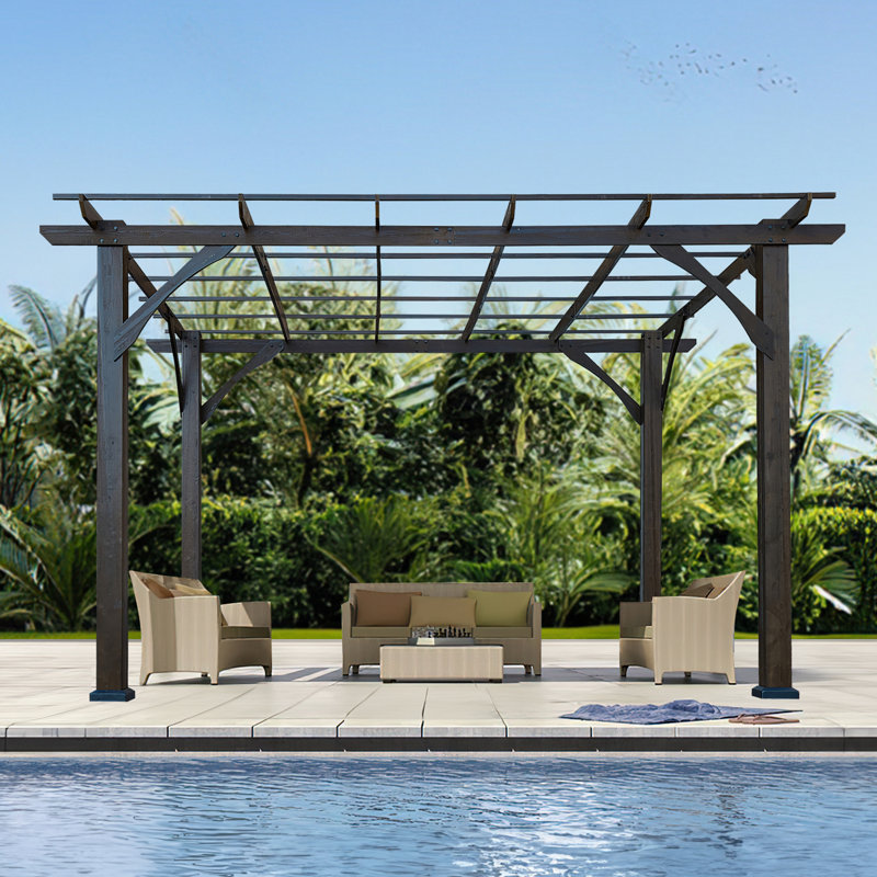 10 pi. L 12 pi. Pergola d'extérieur, abri de jardin en bois pour soutenir les plantes grimpantes, jardin, patio, cour arrière, terrasse, brun