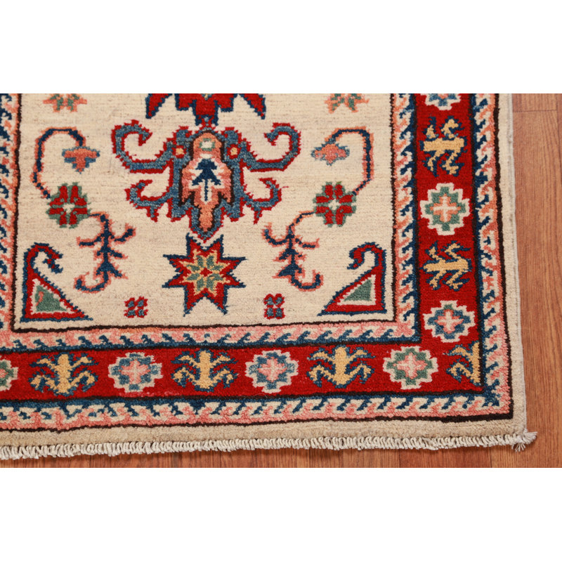 Tapis décoratif ivoire fait à la main Kazak 2x3