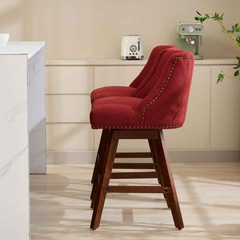 Telesha Swivel Counter Stool, Red Polyester