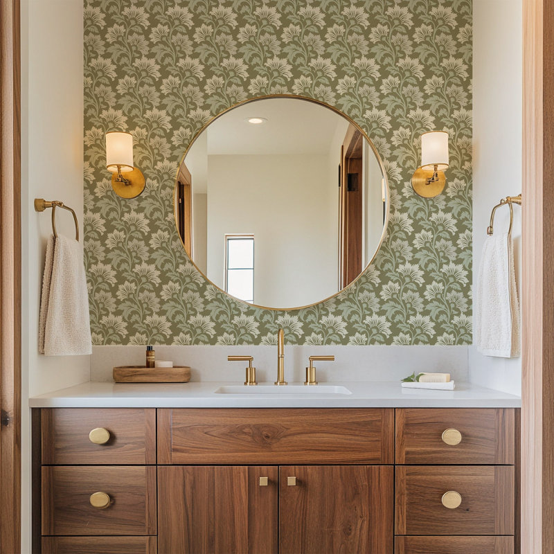 Wildflower - Botanical Wallpaper, Forest Shade, Faux Grasscloth