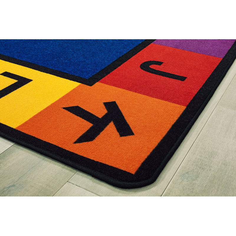 Sunny Day Learn Play Literacy Classroom Tufted Blue/Red Area Rug, Rectangle 4'5" x 5'10"