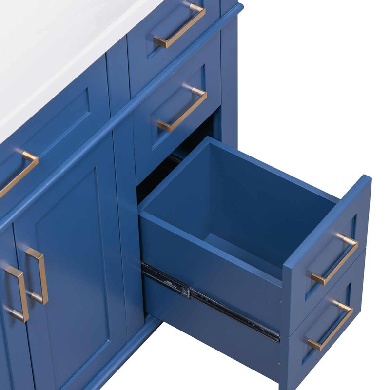 36-Inch Modern Bathroom Vanity With Ceramic Sink, Cabinet With Four Drawers, Blue