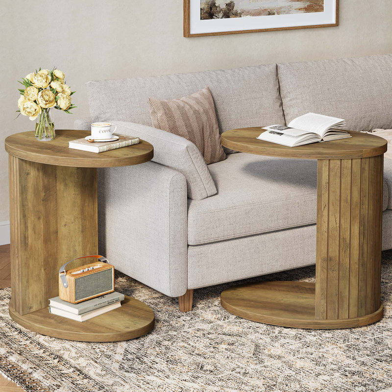 C-Shaped End Table, Sofa Side Table With Storage Shelf