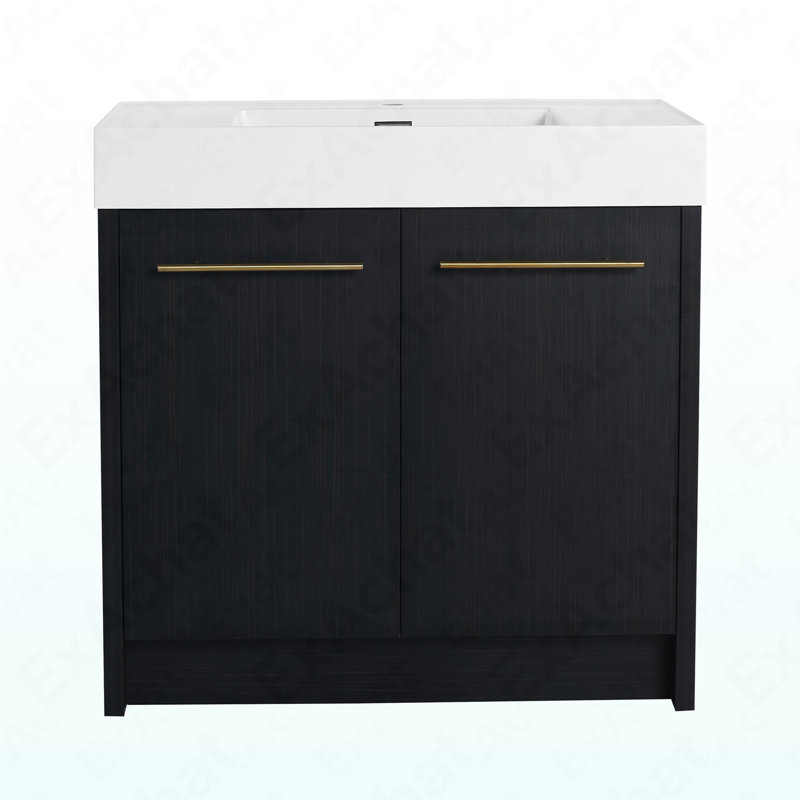 36 Inch Freestanding Bathroom Vanity With Resin Sink, With Soft Closing Door, 35.1" H x 35.4" W x 18.1" D