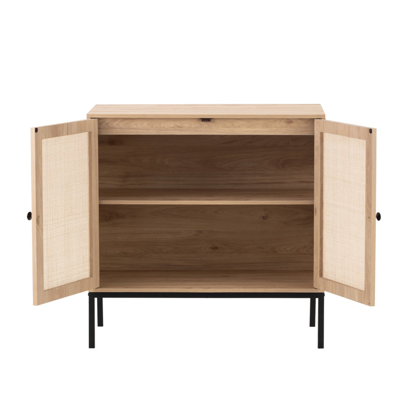 Set Of 2 Rolland A Console Table Side Table With Rattan Door