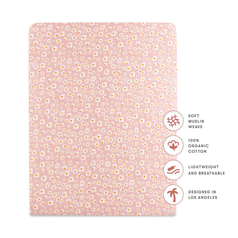 Daisy Muslin All-Stages Midi Crib Sheet in GOTS Certified Organic Cotton