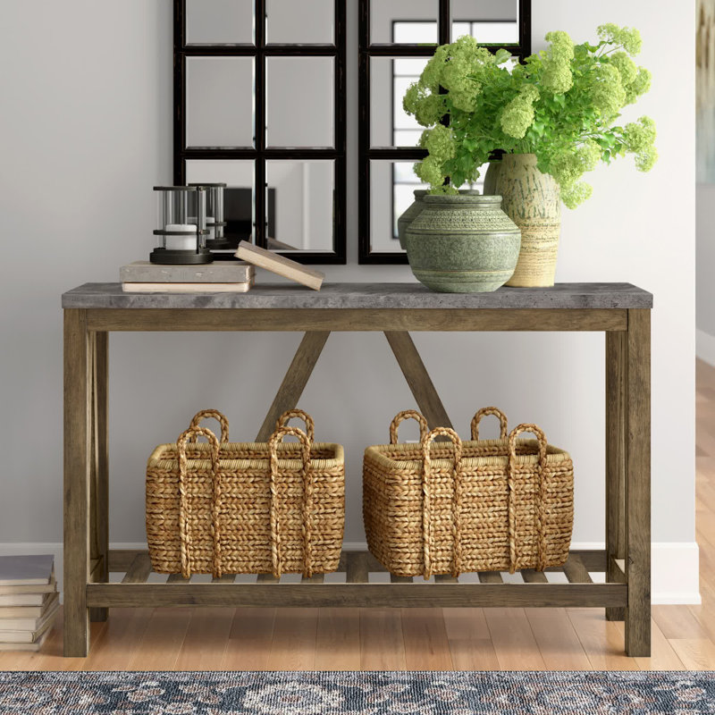 Rakira Modern Farmhouse Console Table, Dark Concrete