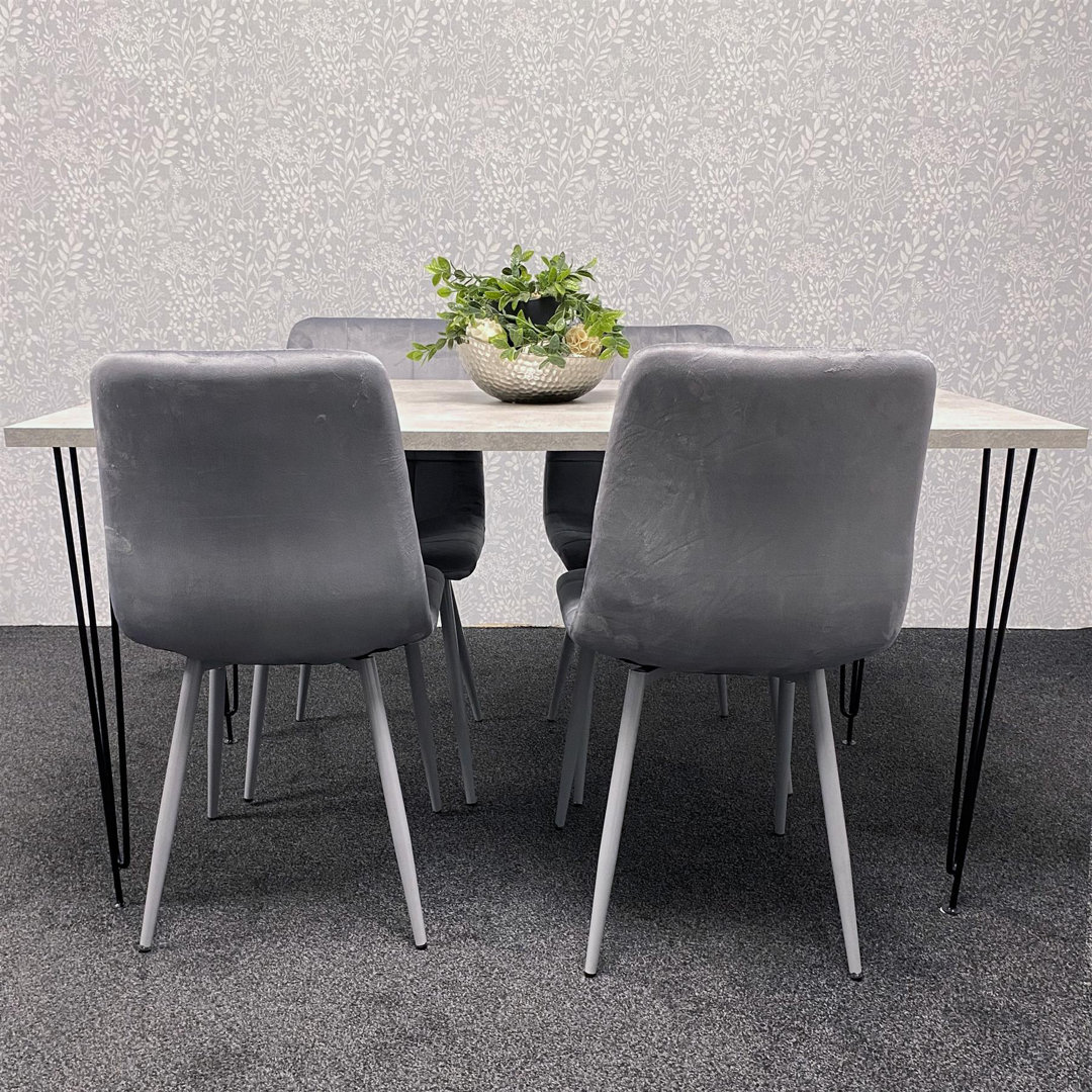 Dining Table with Hairpin Legs & 4 Velvet Chairs Set for Kitchen & Dining Room