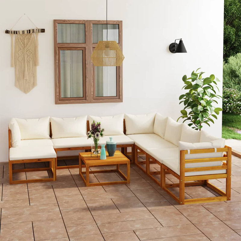 9 Piece Lounge Chair with Cushions, Cream