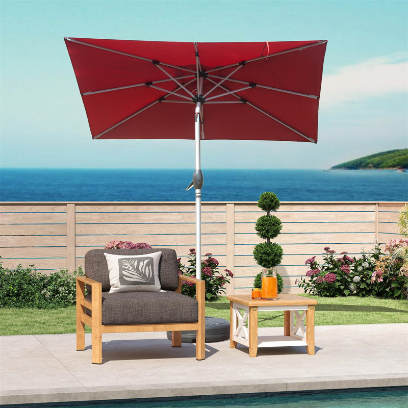 Parasol de patio rectangulaire avec manivelle (base non incluse), Rouge brique
