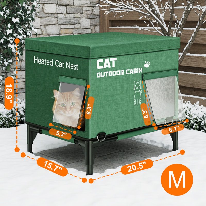 Maison de chat chauffée avec porte de secours à deux côtés, maison de chat isolée et résistante aux intempéries