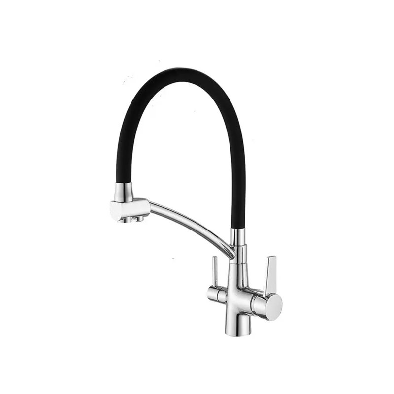 Robinet de cuisine rétractable à poignée double avec accessoires, Chrome