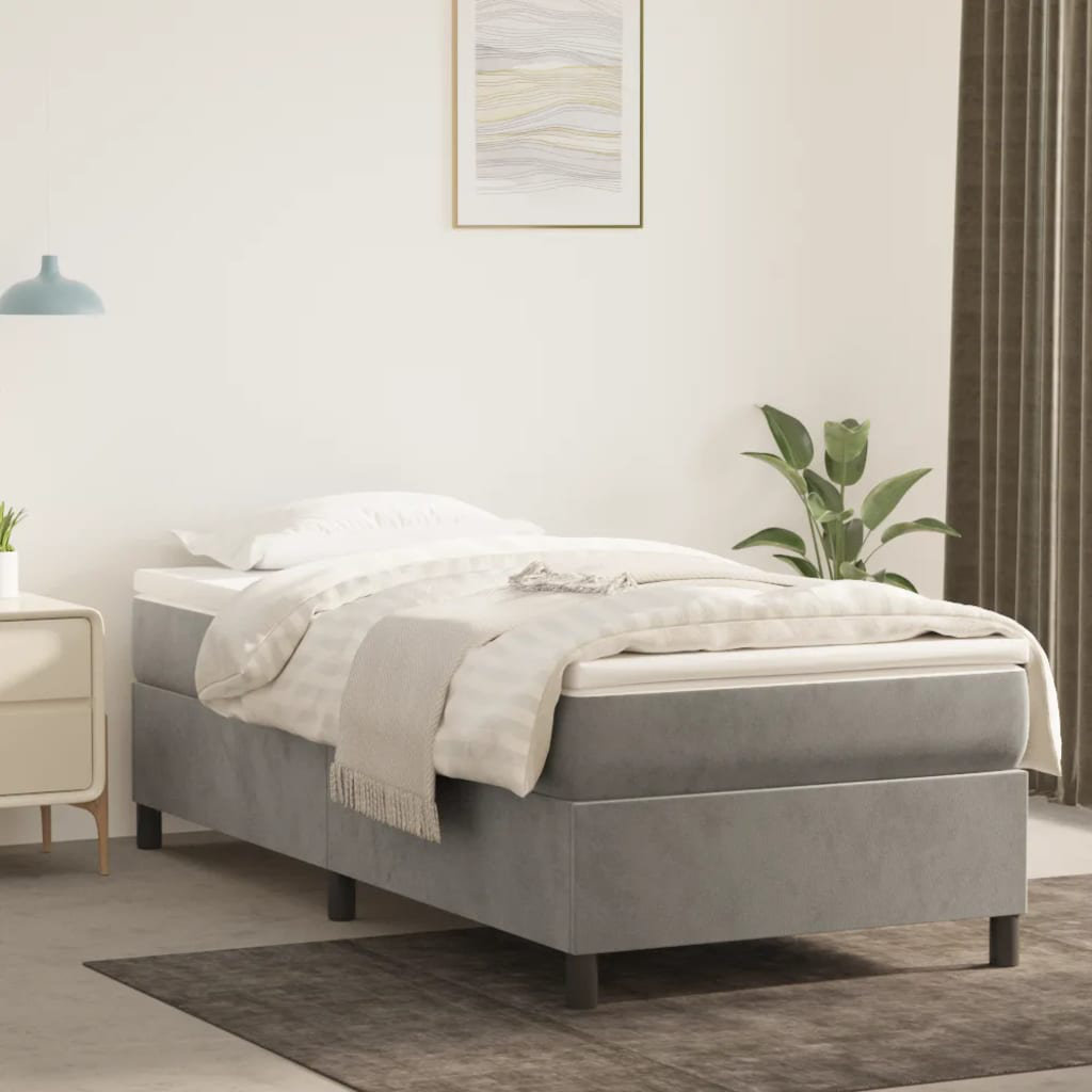 17 Stories Box Spring Bed Frame Light Grey 90X190 Cm 3FT Single Velvet