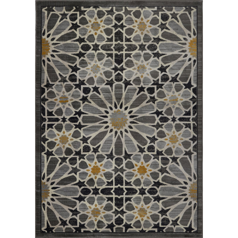 Tapis gris à motif géométrique Volkman, 2 pi 7 po x 10 pi