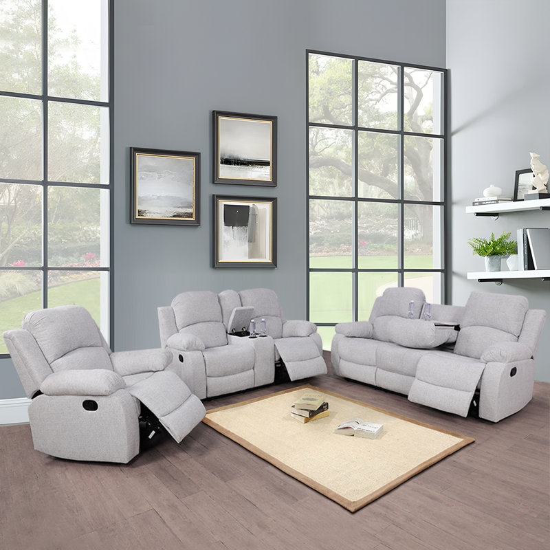 Keayon Recliner, Gray White Microfiber