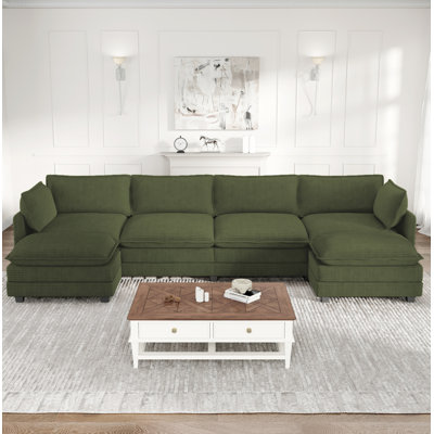 Canapé modulaire modulaire en U à 4 places en velours côtelé avec 2 repose-pieds réversibles
