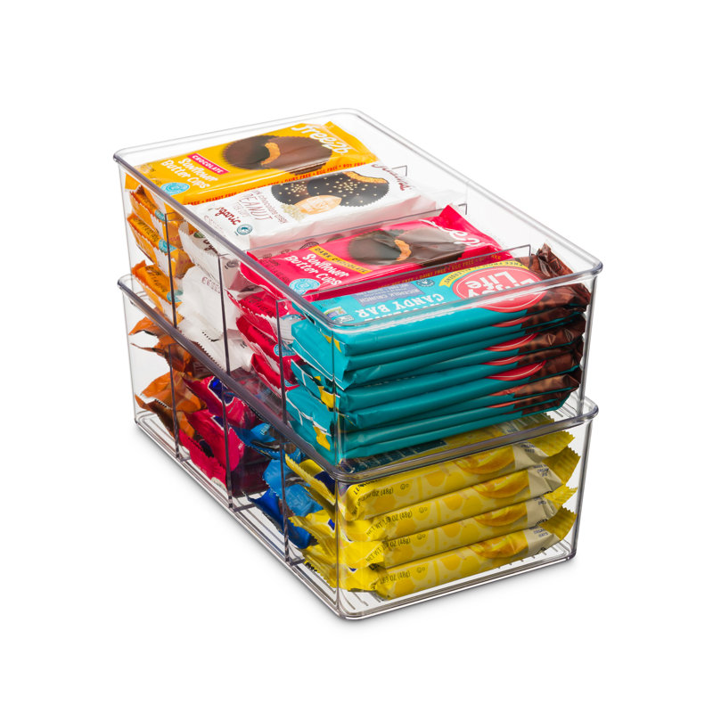 Ensemble de 2 bacs de rangement en plastique empilables pour les collations, les paquets et les sachets