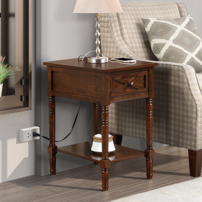 Lirette 25" Tall End Table with 1 Drawer and Built in Outlets