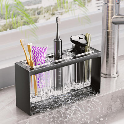 Porte-brosses à dents pour salle de bain, organisateur de brosse à dents détachable avec 3 fentes, porte-brosse à dents et porte-dentifrice pour le rangement des accessoires de comptoir, porte-brosse à dents