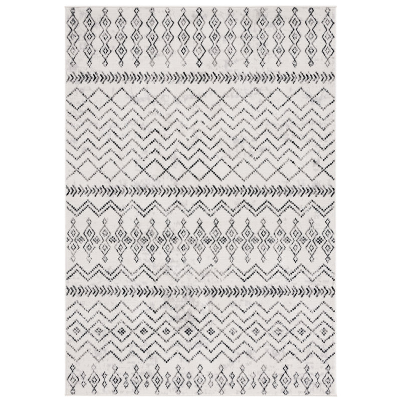 Laniqua Temple Bcf/Jute/Latex/Overlock Southwestern Rug in Ivory/Gray/Black, Rectangle 5'3" x 7'6"