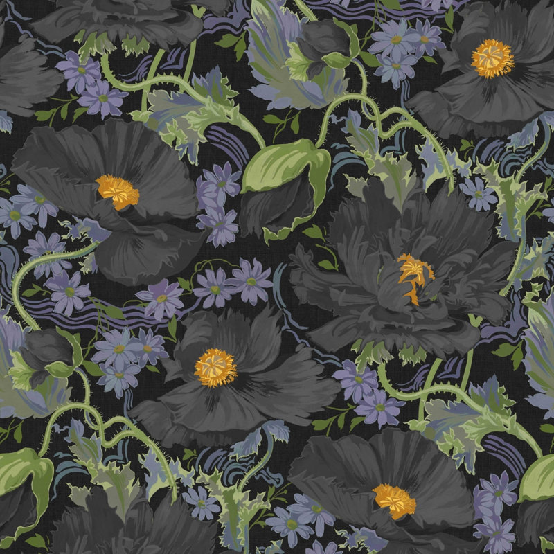 Papavera Floral Wall Mural, Noir