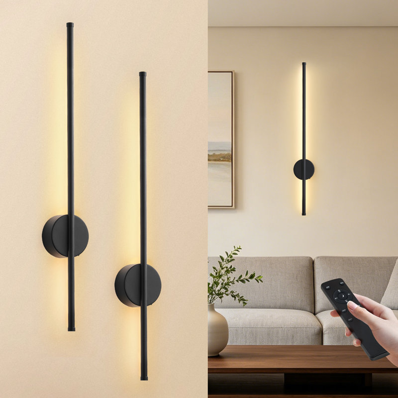 Rechargeable Modern LED Wall Sconces with Remote Control, 3 Color Temperatures/ Dimmable/ Timer/ Night-Light, 27In, 2-pack